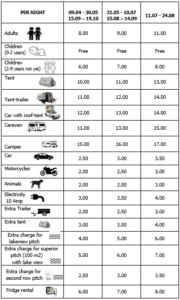 Listino Prezzi ENG 2025 - Camping La Spiaggia